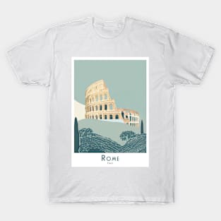 Vintage Italy Rome Colosseum Travel Poster" T-Shirt